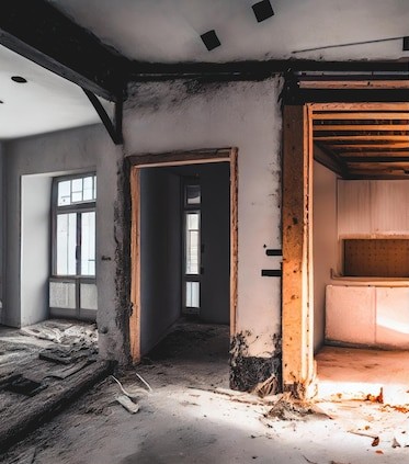 Before: raw framed apartment interior under construction